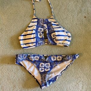 Roxy Swimsuit, Blue & White, S/M pair